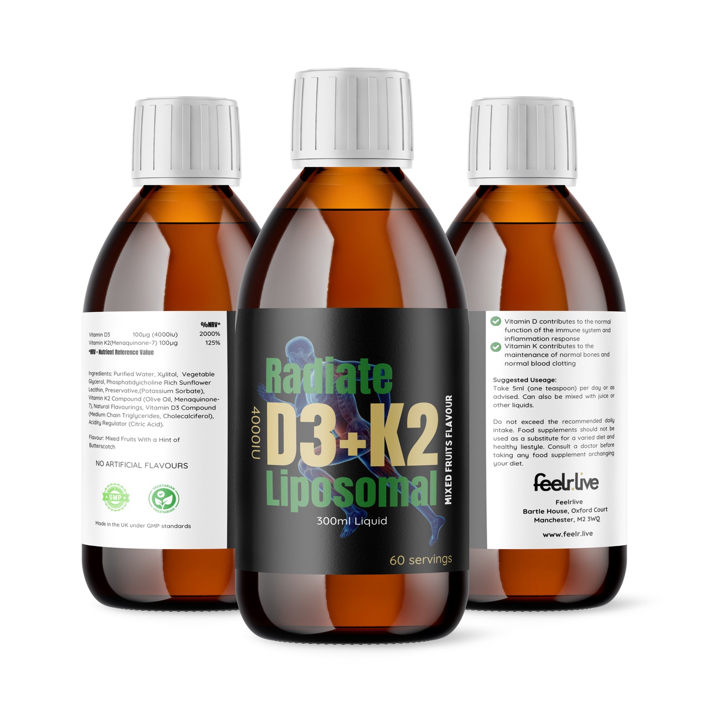 Radiate D3 + K2 4000IU Liposomal Liquid (Butterscotch)